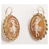 14K gold & carved shell cameo earrings - 4.9