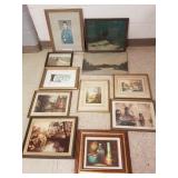 Group vintage, etc. framed items incl. mid-century