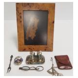 Group incl. burlwood frame, small items, etc.