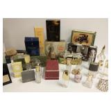 Group perfume bottles, many empty boxes, Avon