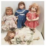 4 collector dolls - 3 porcelain incl. Parker-Levi