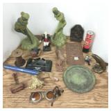 Group collectibles - patinated bronze tray,