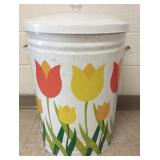 Mid-century tin garbage can w/ tulip design - 20