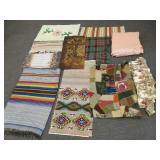Group vintage textiles, wool blanket, etc.