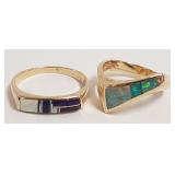 2 - 14K gold & opal inlay ring - size 7 & 9 1/2 -
