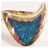 14K gold & opal inlay ring sz. 7 - 6.3 grams