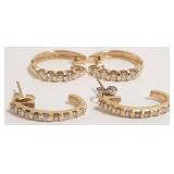 2 pairs - 14K gold & diamond earrings - 5/8" -