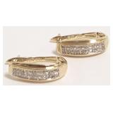 10K gold & invisible set diamond earrings - 5/8"