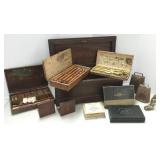 Wood tool box, art set, printing blocks, bells,