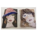 2 artist signed J.H. pottery pins - 2" x 2 1/2"