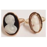 2 - antique 14K cameo rings - 8.3 grams total -