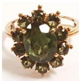 Vintage 14K gold ring set with large oval green