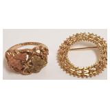 14K gold circle pin - 3.2 grams & 10k Black Hills