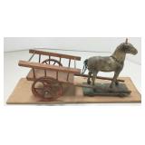 16" antique wood horse & cart (as seen)