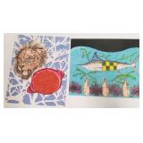 2 unframed signed Volk (Larry) paintings on paper