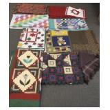 Group of patchwork quilts & blankets, etc.