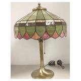 Antique table lamp with 14" stained & leaded glass