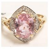 14K gold ring set with diamonds & oval kunzite -