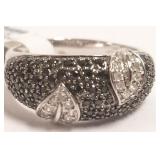 14K gold ring set with 62 black & white diamonds