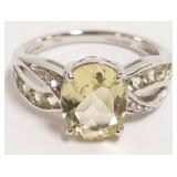 Sterling ring set with tiny diamonds & limon