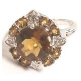 Sterling ring set with tiny diamonds & smoky