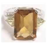 Sterling ring set with tiny diamond & citrine &