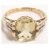 10K gold ring set with tiny diamond & limon