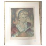 Framed pencil signed Duteurte litho - portrait -