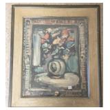 Framed floral print - 25" x 29" O.D.