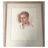 Framed signed Hugh Walter portrait - young man -