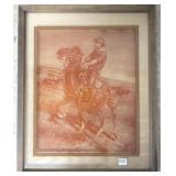 Framed Remington shadowbox artwork on glass 1974
