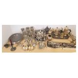 Set silverplate flatware, pewter, teapots, etc.