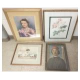 4 framed items- portrait, etc. 24" x 30" largest