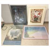 4 large framed items- 3 posters & a painting- 29"