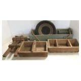 Group including large wood vise, tool carriers,