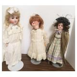 3 antique bisque head dolls, approx. 20"