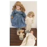 4 antique bisque head dolls- 19" largest (some as