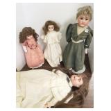4 antique bisque head dolls- 26" largest