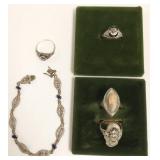 4 antique sterling filigree rings- size 7, etc. &