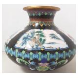 Cloisonne vase with scenic panels 8 1/2" x 9 1/2"