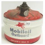 Vintage Mobil outboard oil can- 2.5 gallons