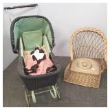 Antique wicker doll buggy & potty chair