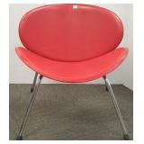 Modern clam chair with red upholstery (some as is)