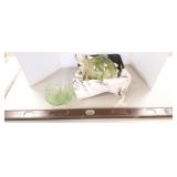 Art glass ornament 8", depression glass bowl & 4
