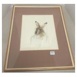 Framed Stase bunny lithograph- 14 1/2" x 19" O.D.