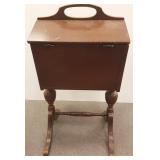 Vintage wood sewing stand with sewing items