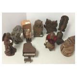 Vintage carved wood items, 8" owl, figures, Anri,