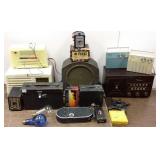 Group vintage radios, Filmo movie camera,