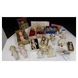 Large group mini dolls, bisque, Kewpie, jointed,