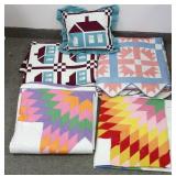 3 Indian made quilts, a pillow & an unfinished